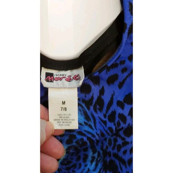 Moret Leotard Blue Leopard Print Biketard Size M Medium 7/8 Dance Gymnastics - Picture 4 of 6